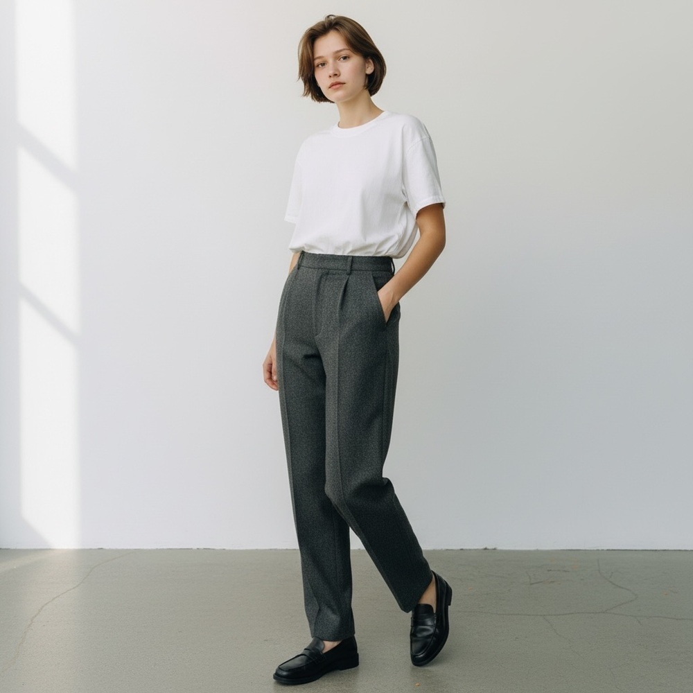 Vintage Wool Trousers High Waisted Pleated Pants Lined Charcoal Grey Size 8